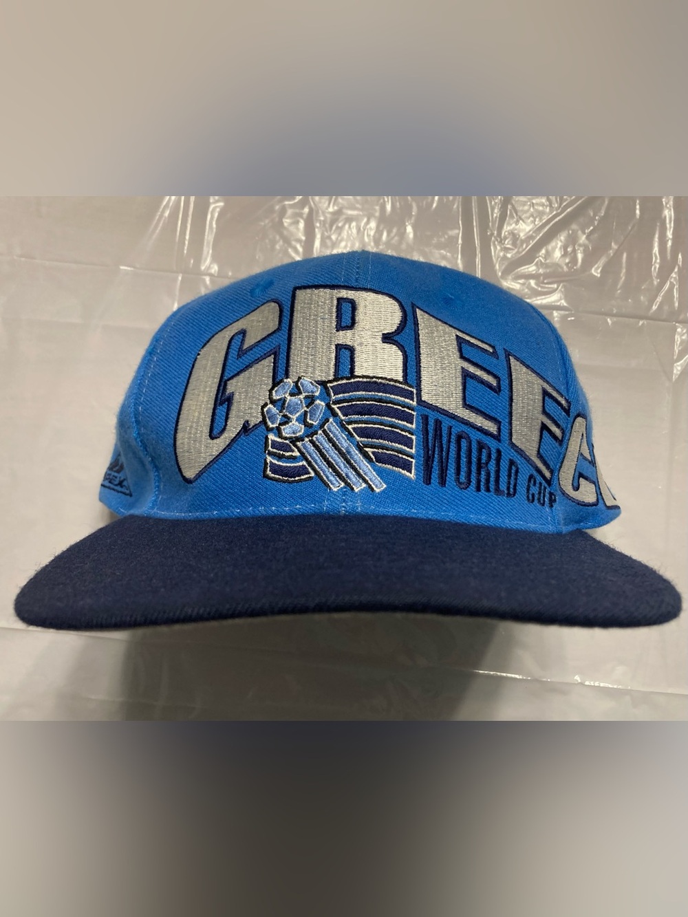 VTG 1994 Greece World Cup Blue Snapback Hat Cap Apex One Spellout Original